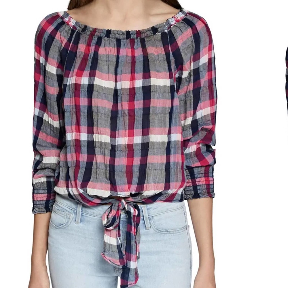 Sanctuary Claire Pinstripe Tie Front Cotton Top